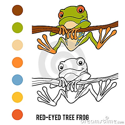 Coloring book, Red-eyed tree frog Vector Illustration