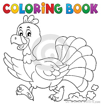 Coloring book running turkey bird 1 Vector Illustration