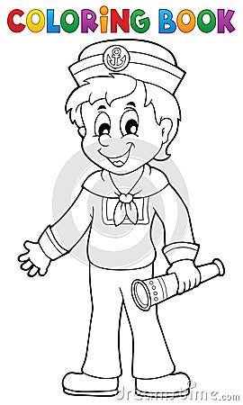 Coloring book sailor with telescope Vector Illustration