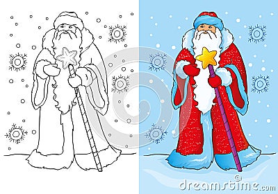 Coloring Book Of Santa Claus Or Father Frost Cartoon Illustration