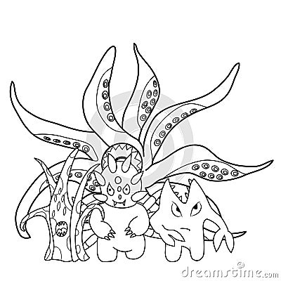 Coloring book. Scary cartoon monsters Vector Illustration