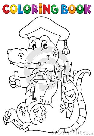 Coloring book school theme crocodile Vector Illustration