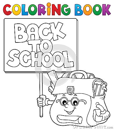Coloring book schoolbag with sign Vector Illustration