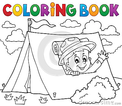 Coloring book scout in tent theme 1 Vector Illustration