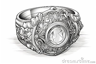 coloring book, a signet ring with precious stone 1 Stock Photo