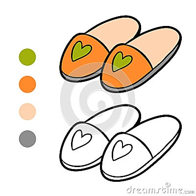 Coloring book, Slippers Vector Illustration