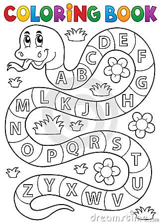 Coloring book snake with alphabet theme Vector Illustration
