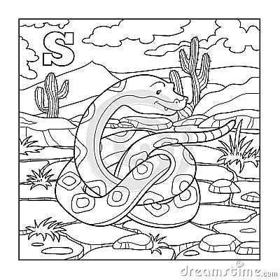 Coloring book (snake), colorless illustration (letter S) Vector Illustration