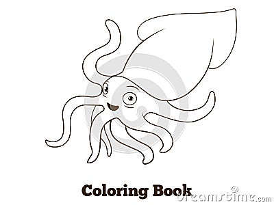 Coloring book squid fish cartoon illustration Vector Illustration