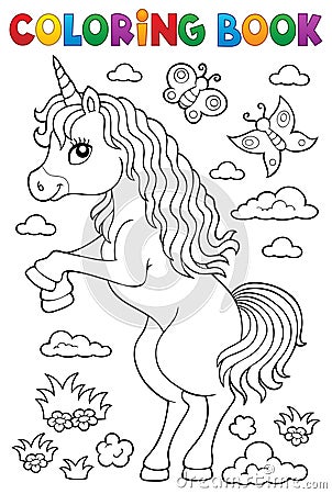 Coloring book standing unicorn theme 1 Vector Illustration