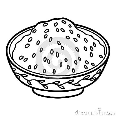 Coloring book, Steamed rice bowl Vector Illustration