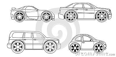 Coloring book: stylized cars set Vector Illustration