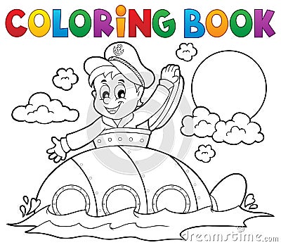 Coloring book submarine with sailor Vector Illustration