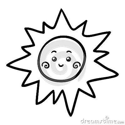 Coloring book, Sun with a cute face Vector Illustration