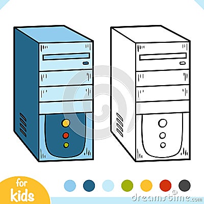 Coloring book, System unit Vector Illustration