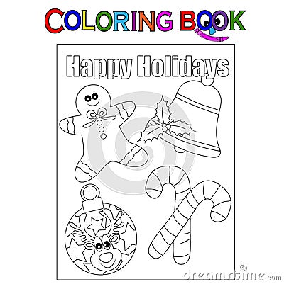 Coloring Pages for kids. Black and White vector for coloring books. Christmas elements. Vector Illustration