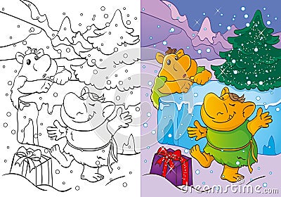 Coloring Book Of Trolls Got Christmas Gift Cartoon Illustration