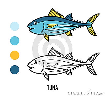 Coloring book, Tuna Vector Illustration