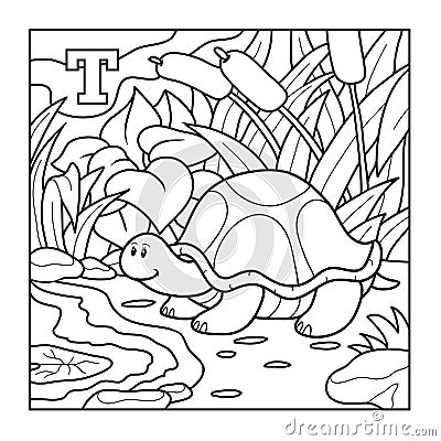 Coloring book (turtle), colorless alphabet for children: letter Vector Illustration