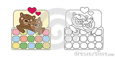 coloring book two braun bears in love Vector Illustration