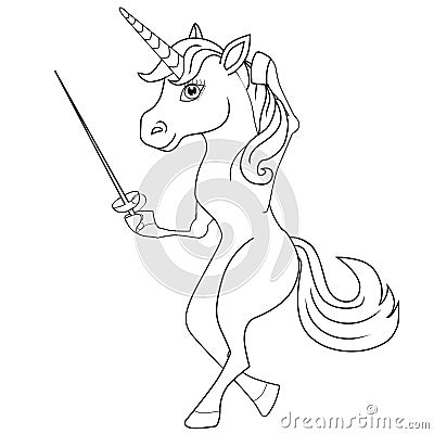 Coloring book unicorn fencer. Cartoon style. Vector Illustration