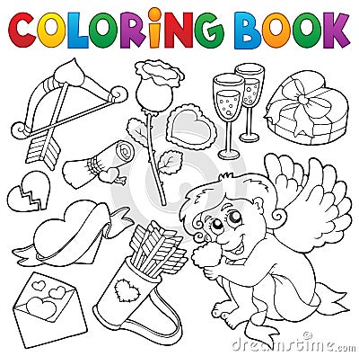 Coloring book Valentine theme 5 Vector Illustration