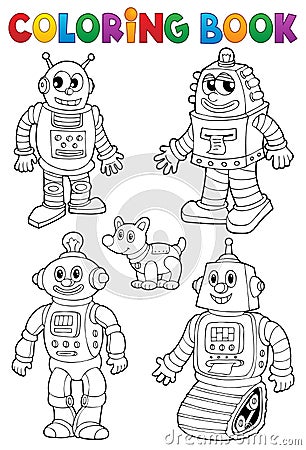 Coloring book with various robots Vector Illustration