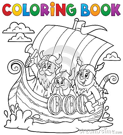 Coloring book with Viking ship Vector Illustration