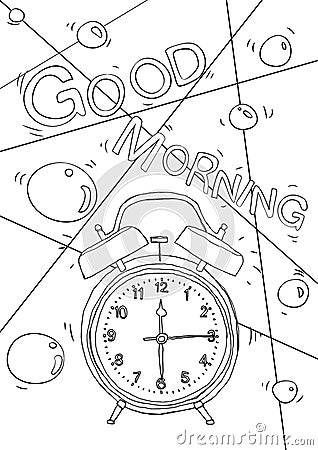 Coloring book vintage Alarm clock cute line art hand drawn artwork vector illustration a4 Vector Illustration