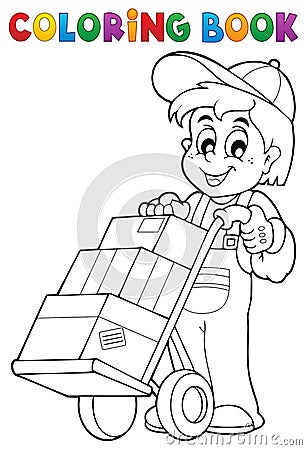 Coloring book warehouse worker Vector Illustration