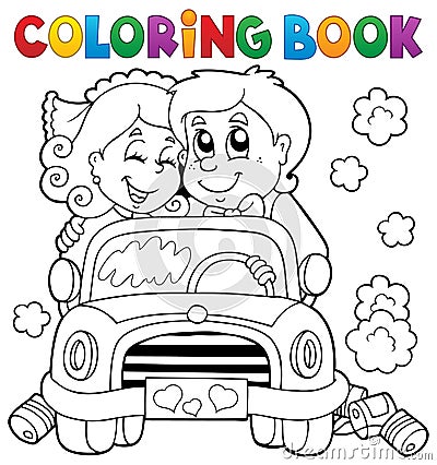 Coloring book wedding car Vector Illustration