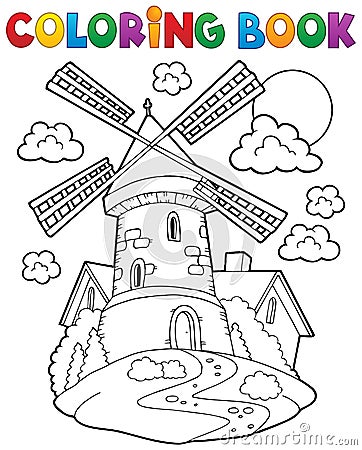 Coloring book windmill 1 Vector Illustration