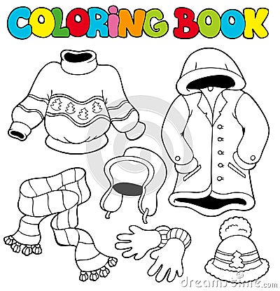 Coloring book with winter clothes Vector Illustration