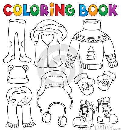 Coloring book winter clothes topic set 2 Vector Illustration