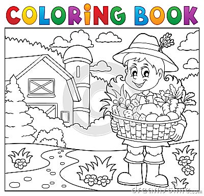 Coloring book woman farmer theme 2 Vector Illustration