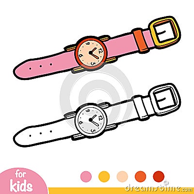 Coloring book, Wrist watch Vector Illustration