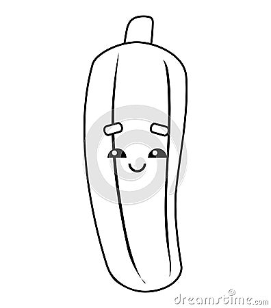 Coloring book, Zucchini with a cute face Vector Illustration