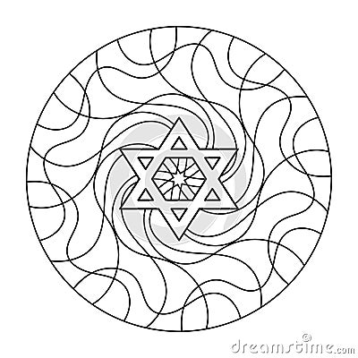 coloring books jewish star of david in a circle . Mosaic background with a six-pointed star. Vector Illustration