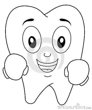 Coloring Boxer Tooth with Boxing Gloves Vector Illustration