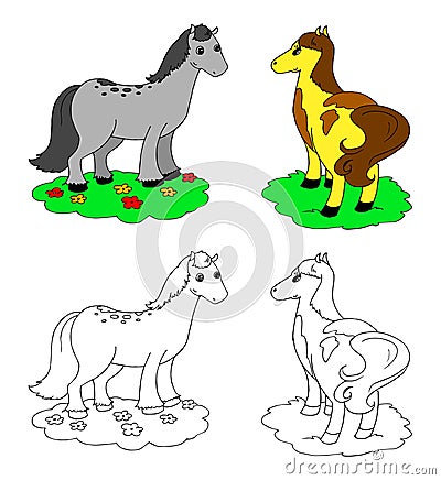 Coloring cartoon horses vector Vector Illustration