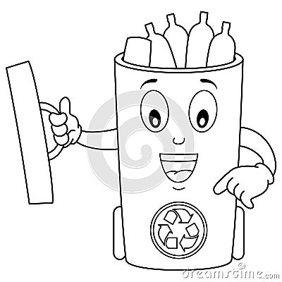 Coloring Cartoon Glass Recycle Trash Can Vector Illustration