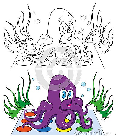 Coloring,cartoon octopus Vector Illustration