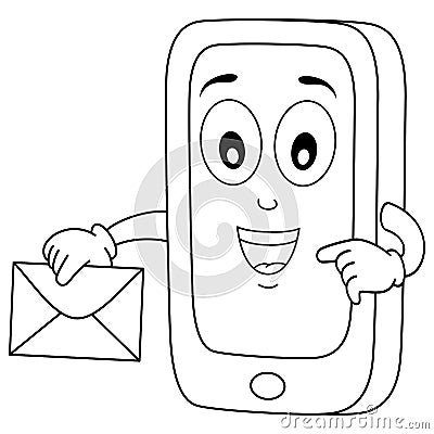 Coloring Cell Phone Character with Mail Vector Illustration