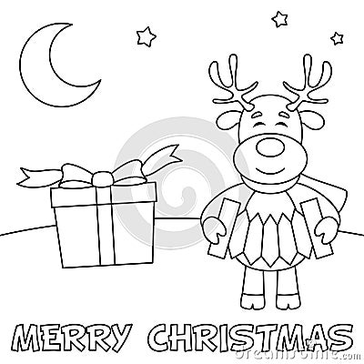 Coloring Christmas Card with Reindeer Vector Illustration