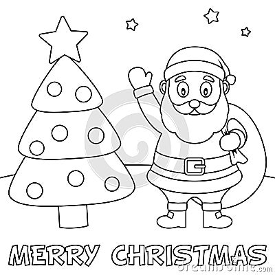 Coloring Christmas Card with Santa Claus Vector Illustration