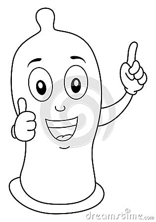 Coloring Condom Thumbs Up Character Vector Illustration