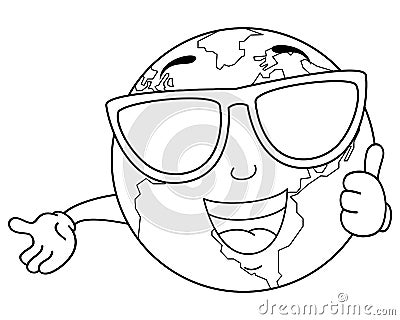 Coloring Cool Planet Earth with Sunglasses Vector Illustration