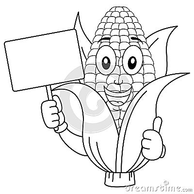 Coloring Corn Cob Character with Banner Vector Illustration