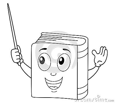 Coloring Cute Book Character with Pointer Vector Illustration