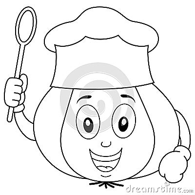 Coloring Cute Garlic Character with Chef Hat Vector Illustration